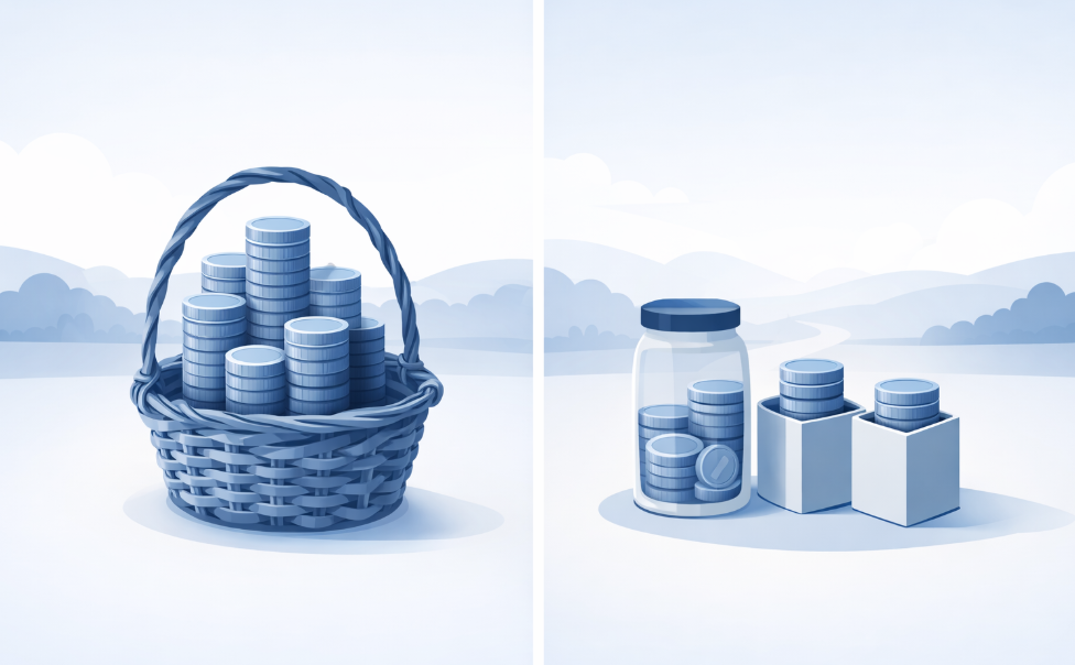 주식 초보가 반드시 겪는 실패 유형 4가지 : 한 종목에 몰빵한 투자와 분산 투자 구조의 차이를 보여주는 비교 이미지