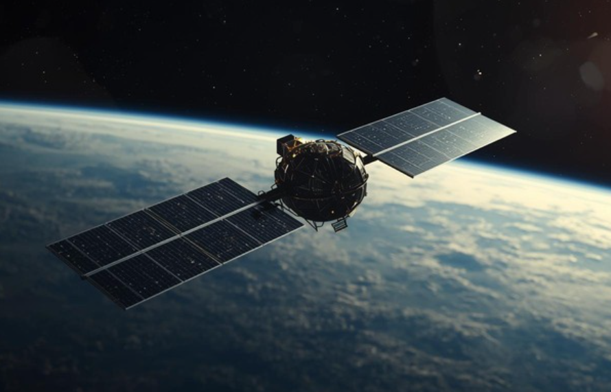 지구 궤도상을 돌고 있는 인공위성 모습