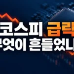 코스피 급락, 무엇이 흔들었나? — 아래로 꺾이는 주가 그래프와 반도체 칩 일러스트